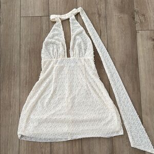 Oh Polly Henrietta Embellished Scarf-Detail Halterneck Mini Dress